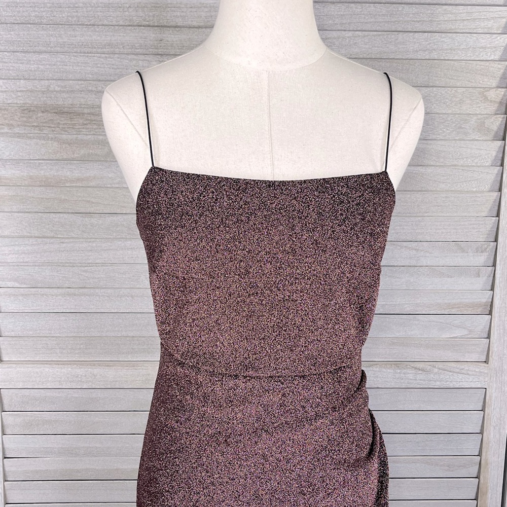 WINDSOR Glitter Girl Bodycon Slip Dress Mauve/Black Sparkle-Large - Picture 2 of 4